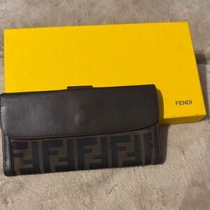 Fendi Black and Brown Wallet with box